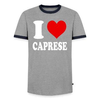 Ich liebe Caprese, Herz, Lustig, Witzig - Männer Kontrast-T-Shirt - Grau/Navy  - Vorne - AI Model Female 172 light (172cm) & AI Model Male 178 light (178cm)