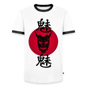 Démon noir et soleil rouge - T-shirt contrasté Homme - blanc/noir - Devant - AI Model Female 172 light (172cm) & AI Model Male 178 dark (178cm)