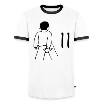 11e anniversaire - 11 ans - T-shirt contrasté Homme - blanc/noir - Devant - AI Model Female 172 light (172cm) & AI Model Male 178 dark (178cm)