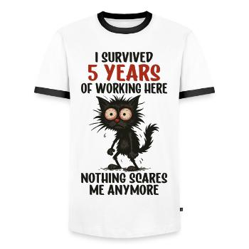 5 Year Company Anniversary Service Anniversary Work - Men's Ringer Shirt - white/black - Front - AI Model Female 172 light (172cm) & AI Model Male 178 dark (178cm)