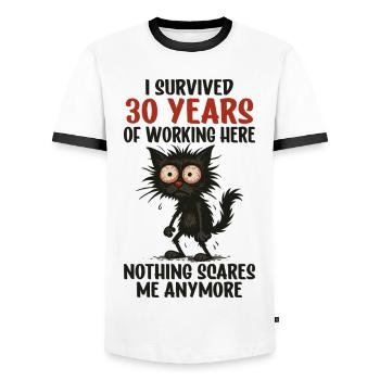 30 Year Company Anniversary Service Anniversary Work - Men's Ringer Shirt - white/black - Front - AI Model Female 172 light (172cm) & AI Model Male 178 dark (178cm)