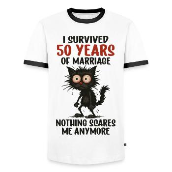 50th Wedding Anniversary Gift Husband Husband Wife - Men's Ringer Shirt - white/black - Front - AI Model Female 172 light (172cm) & AI Model Male 178 dark (178cm)
