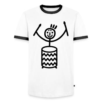 Strichmännchen mit Sambatrommel - Männer Kontrast-T-Shirt - Weiß/Schwarz - Vorne - AI Model Female 172 light (172cm) & AI Model Male 178 dark (178cm)