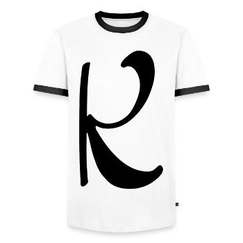 Letter K - Men's Ringer Shirt - white/black - Front - AI Model Female 172 light (172cm) & AI Model Male 178 dark (178cm)