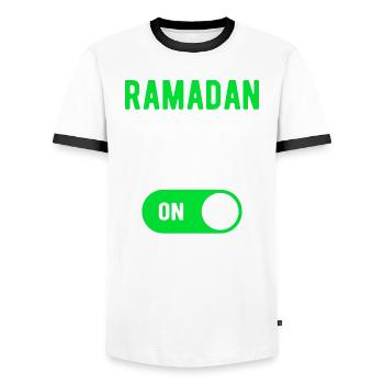 Mode de jeûne du Ramadan activé - T-shirt contrasté Homme - blanc/noir - Devant - AI Model Female 172 light (172cm) & AI Model Male 178 dark (178cm)