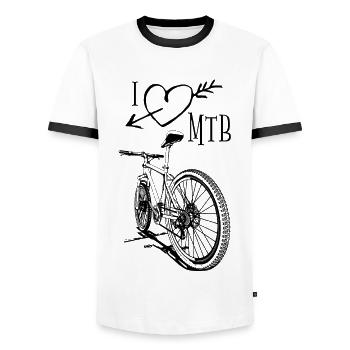 Mountain bike ladies: chic shirt for bike love! - Men's Ringer Shirt - white/black - Front - AI Model Female 172 light (172cm) & AI Model Male 178 dark (178cm)
