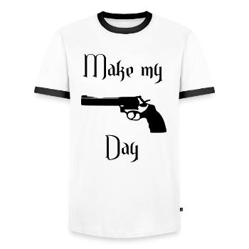 make my day - Männer Kontrast-T-Shirt - Weiß/Schwarz - Vorne - AI Model Female 172 light (172cm) & AI Model Male 178 dark (178cm)