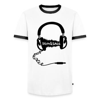 Headphones Audio Wave Motif: Drum & Bass - Men's Ringer Shirt - white/black - Front - AI Model Female 172 light (172cm) & AI Model Male 178 dark (178cm)
