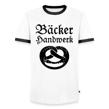 Artisan bakery pretzel logo Zunftzeichen images - Men's Ringer Shirt - white/black - Front - AI Model Female 172 light (172cm) & AI Model Male 178 dark (178cm)