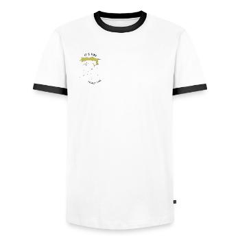 It's fine, totally fine man - ironic - Men's Ringer Shirt - white/black - Front - AI Model Female 172 light (172cm) & AI Model Male 178 dark (178cm)