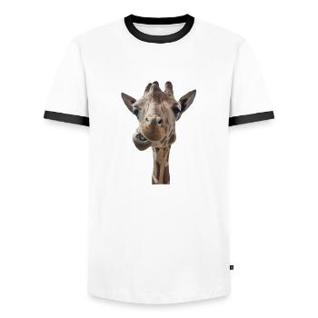 giraffe - Men's Ringer Shirt - white/black - Front - AI Model Female 172 light (172cm) & AI Model Male 178 dark (178cm)