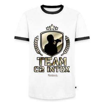 Boozing on Malle T-Shirt Team C2 Intox - Men's Ringer Shirt - white/black - Front - AI Model Female 172 light (172cm) & AI Model Male 178 dark (178cm)