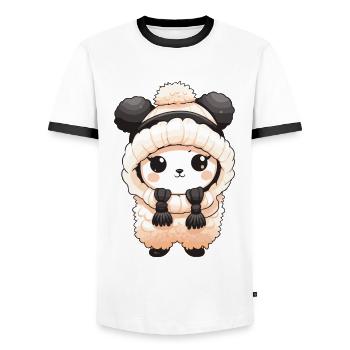 Alpaca Winter Llama Comic - Men's Ringer Shirt - white/black - Front - AI Model Female 172 light (172cm) & AI Model Male 178 dark (178cm)
