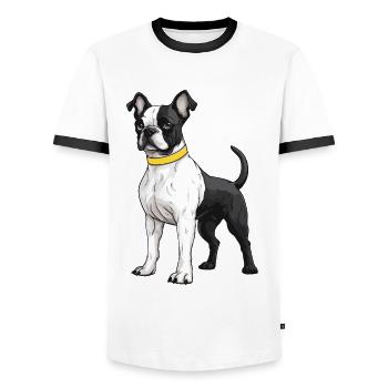 French Bulldog Dog - Men's Ringer Shirt - white/black - Front - AI Model Female 172 light (172cm) & AI Model Male 178 dark (178cm)