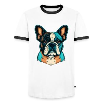 Süße französische Bulldogge in abstrakten Farben - Männer Kontrast-T-Shirt - Weiß/Schwarz - Vorne - AI Model Female 172 light (172cm) & AI Model Male 178 dark (178cm)