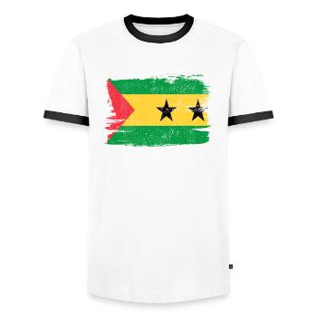 Flagge von São Tomé und Príncipe Flagge des Friedens Vintage - Männer Kontrast-T-Shirt - Weiß/Schwarz - Vorne - AI Model Female 172 light (172cm) & AI Model Male 178 dark (178cm)