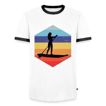 Stand up Paddle Stand up Paddleboard - T-shirt contrasté Homme - blanc/noir - Devant - AI Model Female 172 light (172cm) & AI Model Male 178 dark (178cm)