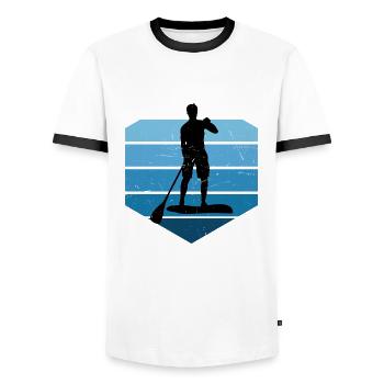 Sup Stand up Paddling Board Standup Paddleboard - Männer Kontrast-T-Shirt - Weiß/Schwarz - Vorne - AI Model Female 172 light (172cm) & AI Model Male 178 dark (178cm)