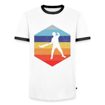 Pelote vasca Pelote Jai Alai Basque Pelote Homme - T-shirt contrasté Homme - blanc/noir - Devant - AI Model Female 172 light (172cm) & AI Model Male 178 dark (178cm)