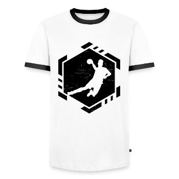 Joueurs de handball Handball Handball Hommes - T-shirt contrasté Homme - blanc/noir - Devant - AI Model Female 172 light (172cm) & AI Model Male 178 dark (178cm)