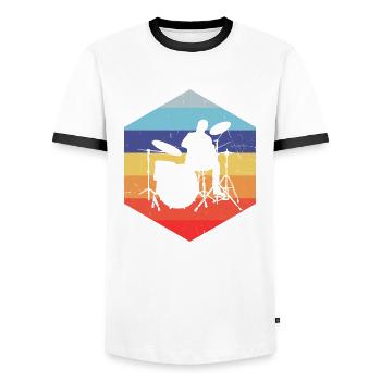 Percussionist Drums Ladies Drummer - Men's Ringer Shirt - white/black - Front - AI Model Female 172 light (172cm) & AI Model Male 178 dark (178cm)