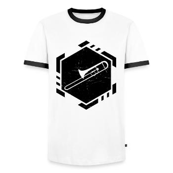 Trombonist Trombone Trombonists Tenor Trombone - Men's Ringer Shirt - white/black - Front - AI Model Female 172 light (172cm) & AI Model Male 178 dark (178cm)