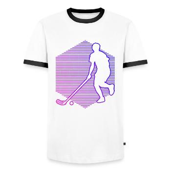 Hockey au sol masculin Innebandy Salibandy féminin - T-shirt contrasté Homme - blanc/noir - Devant - AI Model Female 172 light (172cm) & AI Model Male 178 dark (178cm)