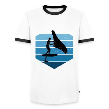 hydrofoil Women wingsurf wingfoil wingsurfing - Men's Ringer Shirt - white/black - Front - AI Model Female 172 light (172cm) & AI Model Male 178 dark (178cm)