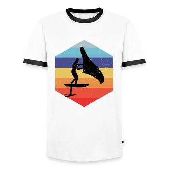 Hydroptère à ailure hommes Wingfoil femmes - T-shirt contrasté Homme - blanc/noir - Devant - AI Model Female 172 light (172cm) & AI Model Male 178 dark (178cm)