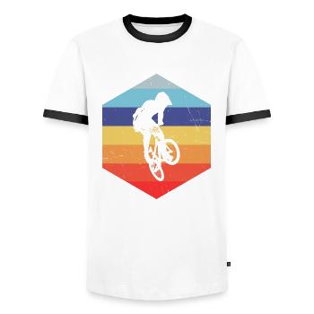 Vélo bmx garçons bmx hommes bmx vélo femmes - T-shirt contrasté Homme - blanc/noir - Devant - AI Model Female 172 light (172cm) & AI Model Male 178 dark (178cm)