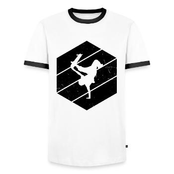 Skateboarder Homme Femmes Skateboard Skateboard Patinage - T-shirt contrasté Homme - blanc/noir - Devant - AI Model Female 172 light (172cm) & AI Model Male 178 dark (178cm)