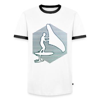 wingsurf wingfoil hydrofoil Women foilwing - Men's Ringer Shirt - white/black - Front - AI Model Female 172 light (172cm) & AI Model Male 178 dark (178cm)