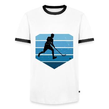 Floorball, floorball, women's floorball - Men's Ringer Shirt - white/black - Front - AI Model Female 172 light (172cm) & AI Model Male 178 dark (178cm)