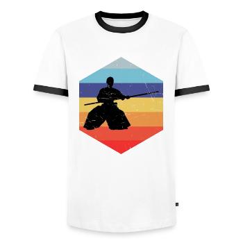Martial Arts Kampfsport Aikidoka Aikido Herren - Männer Kontrast-T-Shirt - Weiß/Schwarz - Vorne - AI Model Female 172 light (172cm) & AI Model Male 178 dark (178cm)