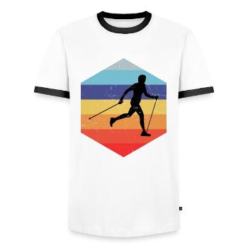 Men's Nordic Walker Walker Women's Nordic Walking - Men's Ringer Shirt - white/black - Front - AI Model Female 172 light (172cm) & AI Model Male 178 dark (178cm)