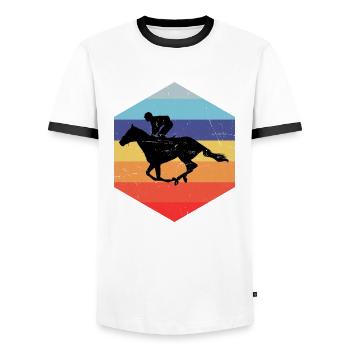 Dressour Damen Reiter Herren Rennreiten - Männer Kontrast-T-Shirt - Weiß/Schwarz - Vorne - AI Model Female 172 light (172cm) & AI Model Male 178 dark (178cm)