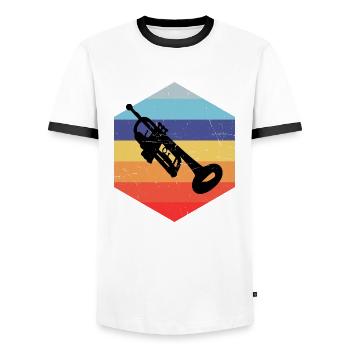 Trompetenspieler Trumpet Herren Damen Jazz Trompet - Männer Kontrast-T-Shirt - Weiß/Schwarz - Vorne - AI Model Female 172 light (172cm) & AI Model Male 178 dark (178cm)