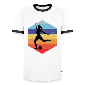 Football féminin Jouer au football masculin Football - T-shirt contrasté Homme - blanc/noir - Devant - AI Model Female 172 light (172cm) & AI Model Male 178 dark (178cm)