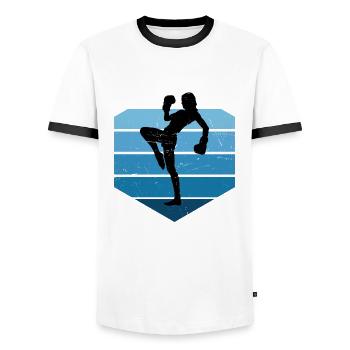 Women's Kickboxing Kickboxing Kickboxing - Men's Ringer Shirt - white/black - Front - AI Model Female 172 light (172cm) & AI Model Male 178 dark (178cm)