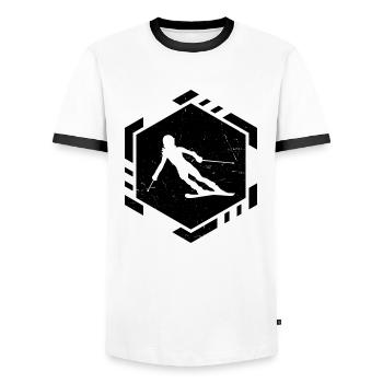 Skiers Skiing Stunt Ski Skiing Freestyle Ski - Men's Ringer Shirt - white/black - Front - AI Model Female 172 light (172cm) & AI Model Male 178 dark (178cm)