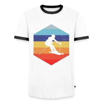 Stunt Ski Men Freestyle Skiers Winter Sports - Men's Ringer Shirt - white/black - Front - AI Model Female 172 light (172cm) & AI Model Male 178 dark (178cm)