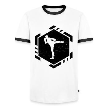 Men's Thai Boxers Thaiboxing Muay Thai Thai Boxing - Men's Ringer Shirt - white/black - Front - AI Model Female 172 light (172cm) & AI Model Male 178 dark (178cm)