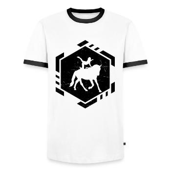 Kunstturnen auf dem Pferd Pferdegymnastik - Männer Kontrast-T-Shirt - Weiß/Schwarz - Vorne - AI Model Female 172 light (172cm) & AI Model Male 178 dark (178cm)
