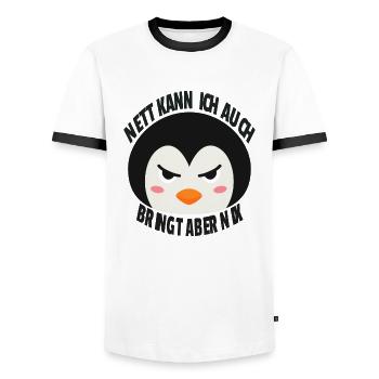 Nett Kann Ich Auch Bringt Aber Nix Pinguin Humor - Männer Kontrast-T-Shirt - Weiß/Schwarz - Vorne - AI Model Female 172 light (172cm) & AI Model Male 178 dark (178cm)