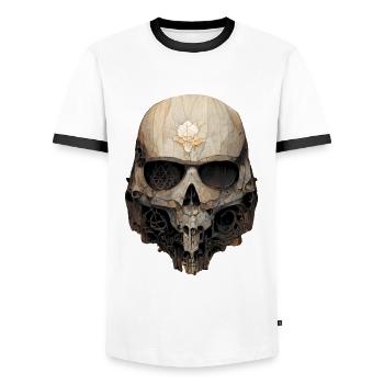 Wooden skull - Men's Ringer Shirt - white/black - Front - AI Model Female 172 light (172cm) & AI Model Male 178 dark (178cm)