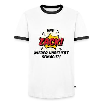 Und Zack, wieder unbeliebt gemacht! - Männer Kontrast-T-Shirt - Weiß/Schwarz - Vorne - AI Model Female 172 light (172cm) & AI Model Male 178 dark (178cm)