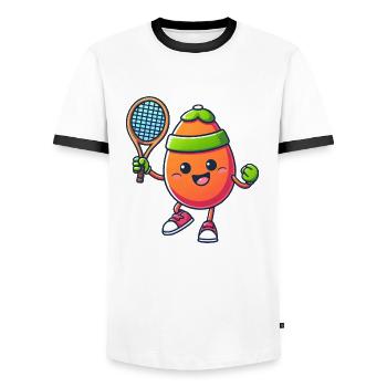 Cute Comic Easter Egg with Tennis Racket - Men's Ringer Shirt - white/black - Front - AI Model Female 172 light (172cm) & AI Model Male 178 dark (178cm)