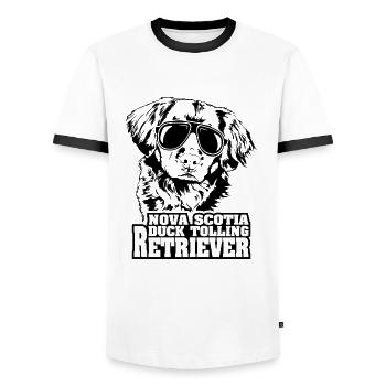 NOVA SCOTIA DUCK TOLLING RETRIEVER chien cool chien - T-shirt contrasté Homme - blanc/noir - Devant - AI Model Female 172 light (172cm) & AI Model Male 178 dark (178cm)