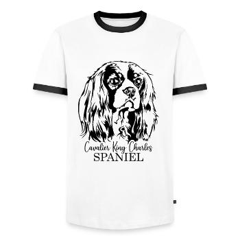 CAVALIER KING CHARLES SPANIEL Chien portrait chiens - T-shirt contrasté Homme - blanc/noir - Devant - AI Model Female 172 light (172cm) & AI Model Male 178 dark (178cm)