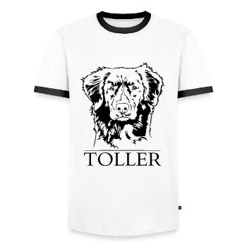 Nova Scotia Duck Tolling Retriever Great Portrait - Men's Ringer Shirt - white/black - Front - AI Model Female 172 light (172cm) & AI Model Male 178 dark (178cm)